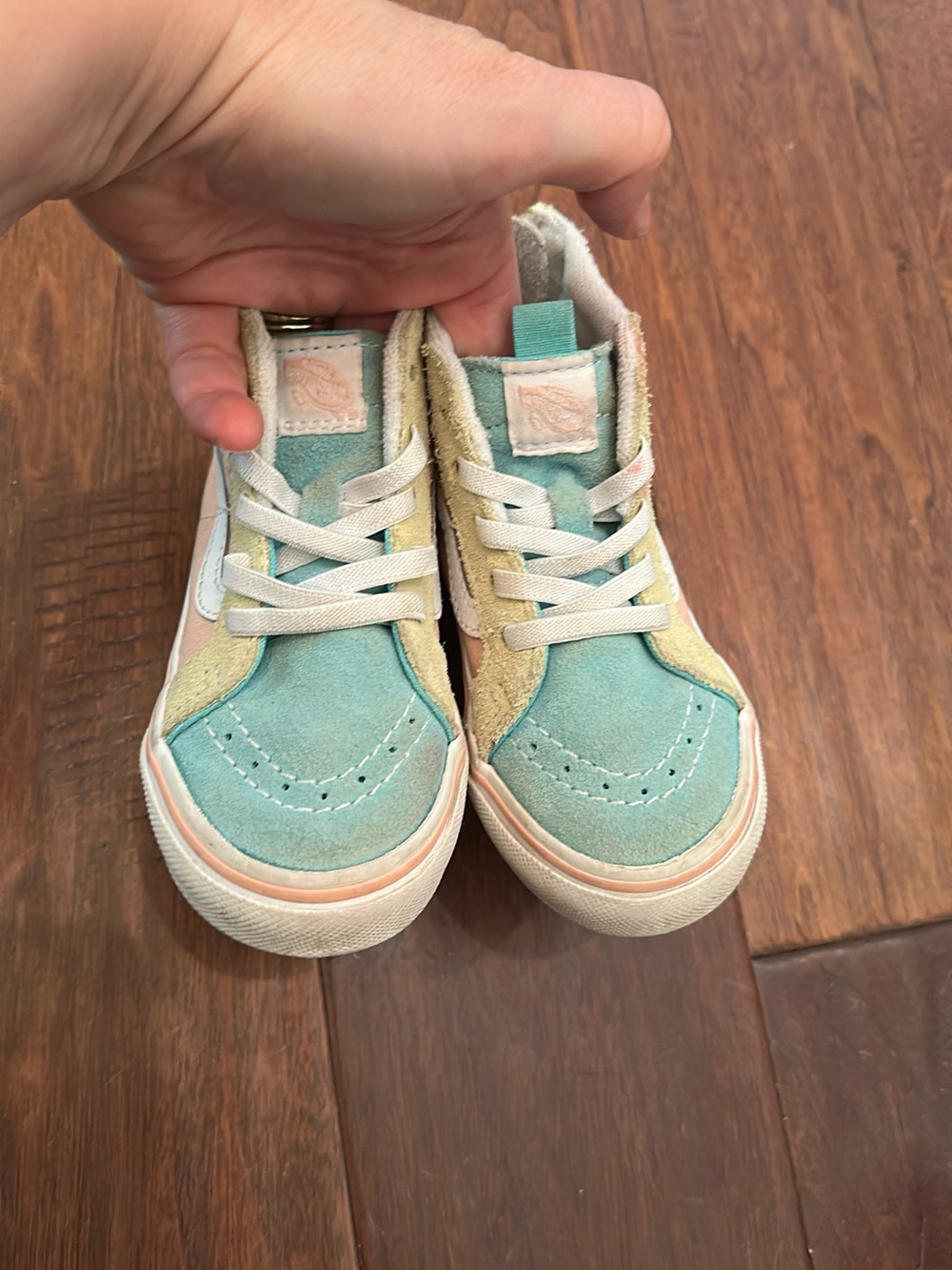 Vans Suede High-Top Sneakers in Teal and Pastel Yellow